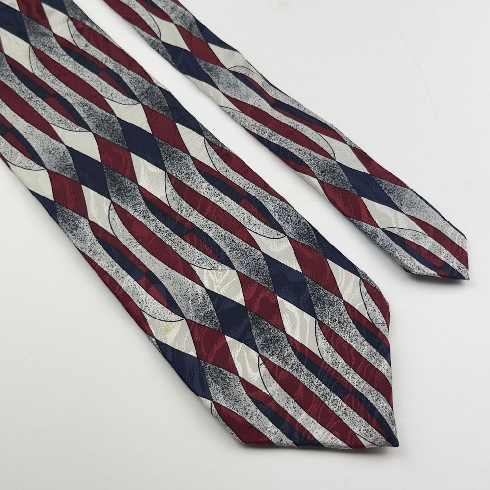 Dimitrius Mens Silk Tie Red Navy Blue White Geometric Harlequin Made in USA